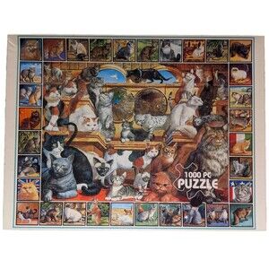 Vtg White Mountain WORLD OF CATS 100% Complete 1000 Lg Pc Puzzle 1998 24x30 USA